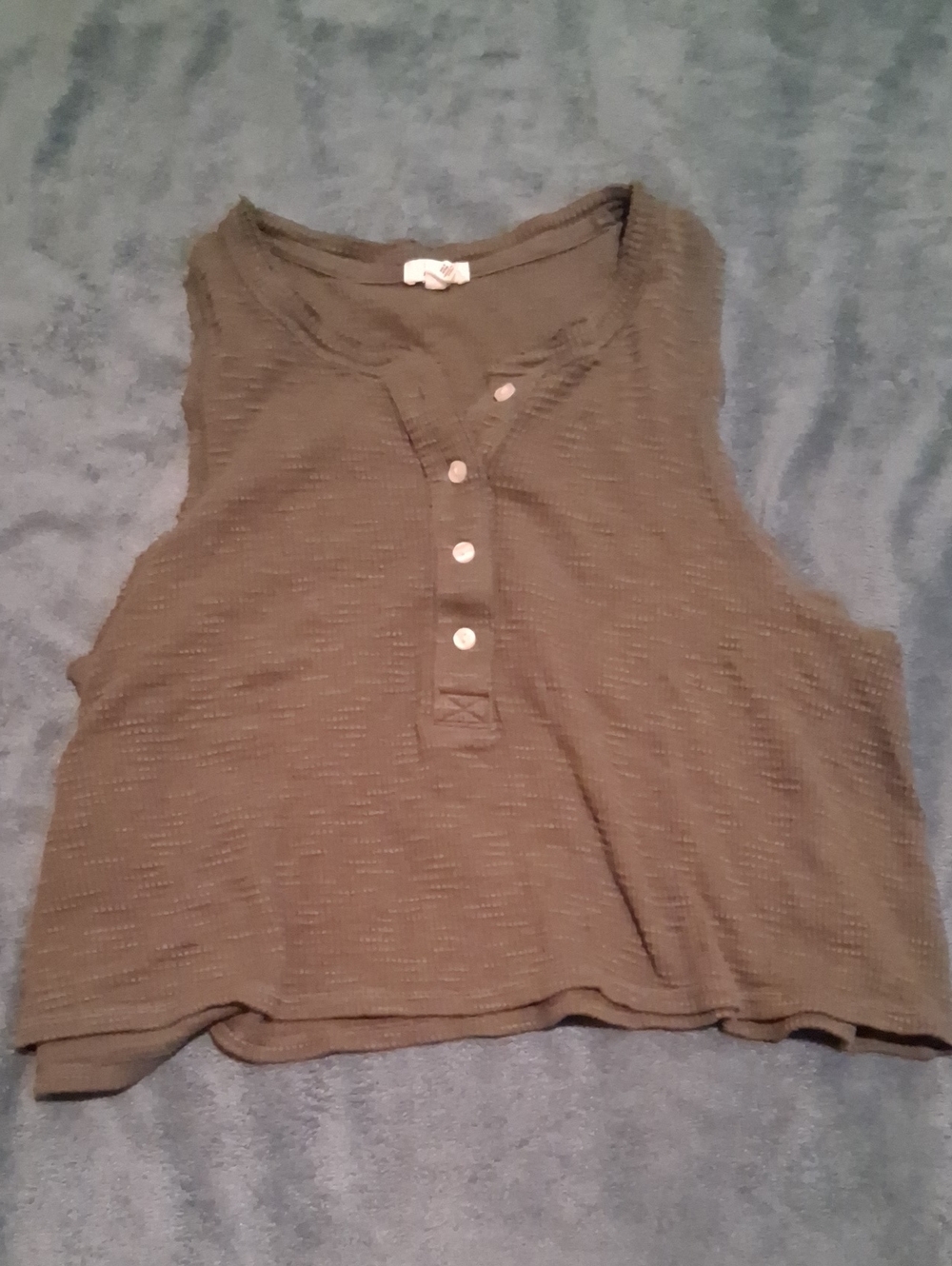 aerie Olive Green Ribbed Henley Tank